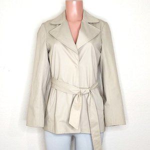 Theory Oaklane Short Chino Trench Coat Hidden Snap Front Tie Belt Khaki
